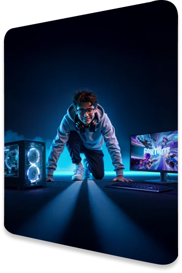 Joven frente a una computadora gamer