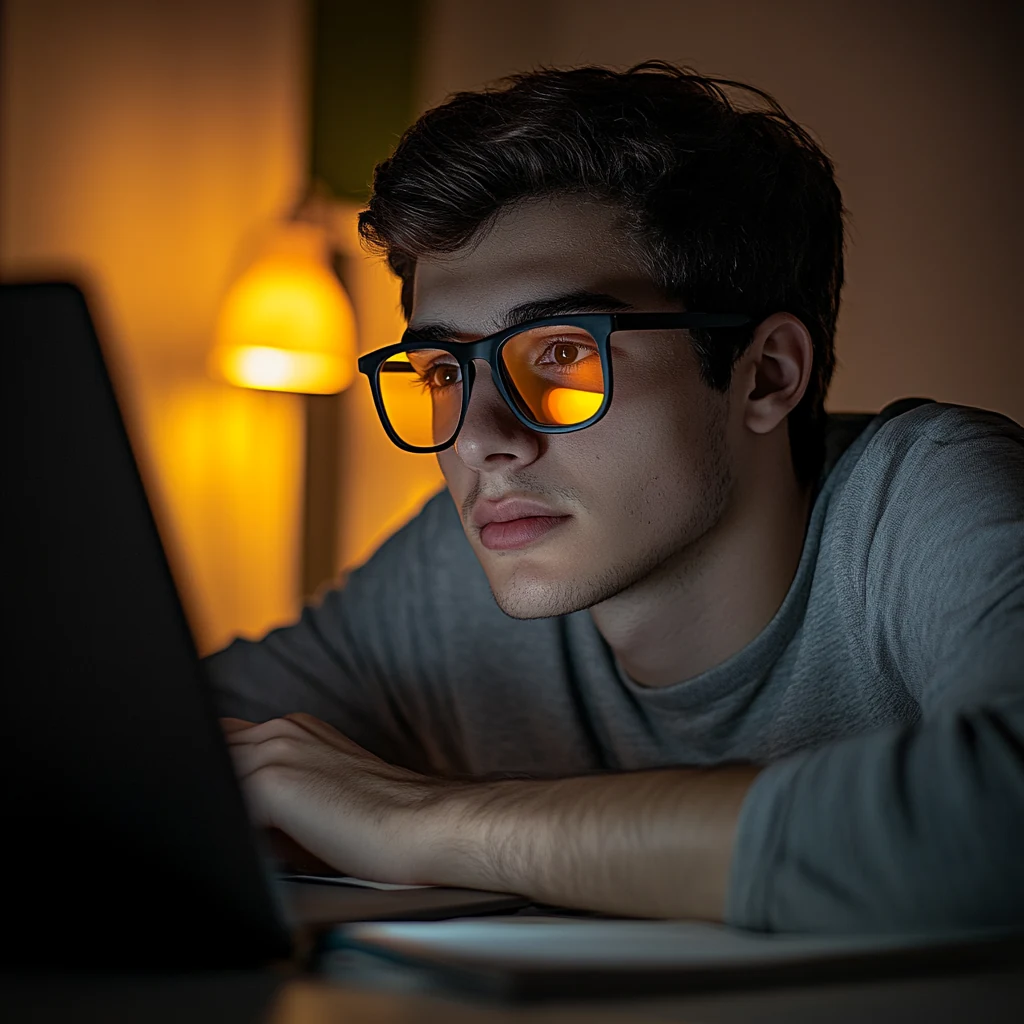Joven con lentes SPECTRλ frente a una pantalla