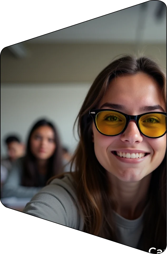 Mujer con lentes SPECTRλ en una clase